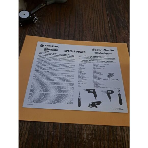 Vintage Roger Gustin Jet Funny Car 8x10 Black & Decker Sponsor Card - Picture 2 of 2